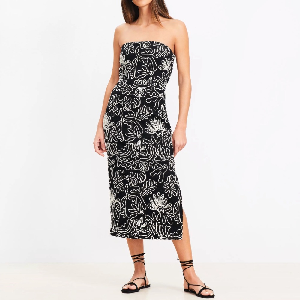 NWT LOFT Tropical Strapless Midi Dress 4 Petite